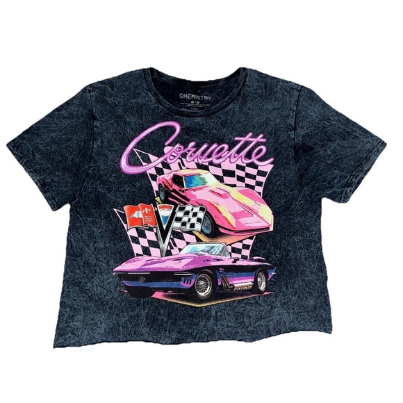 Chemistry Tops - Chemistry T Shirt Women's M Gray Acid Wash Corvette Cropped Rolled Hem
